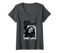 Damen Offizielles Bob Marley One Love Foto T-Shirt mit V-Ausschnitt, Anthrazit Meliert, XL