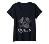 Damen Offizielles Queen-Wappen-Logo, Weiß T-Shirt mit V-Ausschnitt