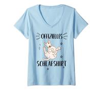 Damen Offizielles Schlafshirt Hund Bullterrier Mama Schlafanzug T-Shirt mit V-Ausschnitt