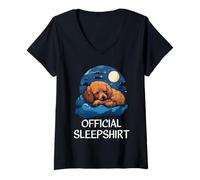 Damen Offizielles Schlafshirt Pudel Nachthemd Pyjama für Sie und Ihn T-Shirt mit V-Ausschnitt