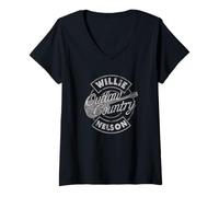 Damen Offizielles Willie Nelson Outlaw Country T-Shirt mit V-Ausschnitt