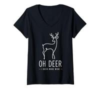 Damen Oh Deer I Need More Wine Lustiges Hirsch-Wortspiel Minimalistische Kunst T-Shirt mit V-Ausschnitt