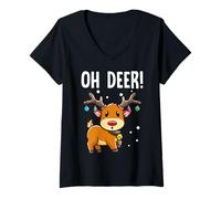 Damen Oh Deer! Weihnachten Kawaii Hirsch Lustiger Humor T-Shirt mit V-Ausschnitt