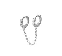 Damen-Ohrhänger Edelstahl Kettenohrringe für Frauen, doppeltes Piercing, baumelnde Kette, Huggie-Creolen, Zirkonia, Perlen, Ohrstecker für Frauen, doppelter Ohrringe Hänger Set (Silver-A, One Size)