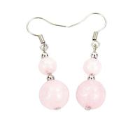 CuLtP Damen Ohrhänger Mit 2 Runden Perlen Aus Rosenquarz Perlen, Handgefertigte Kristall Edelstein Chakra Ohrringe, Geschenkideen Für Frauen