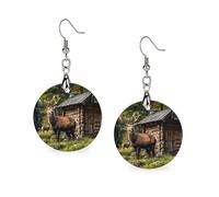 Damen-Ohrringe aus Holz mit Bär und Hirsch, leicht, baumelnd, geometrisch, Vintage, rund, Retro, Alltag, Schmuck, Geschenk für Hochzeit, Party, Abschlussfeier