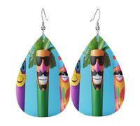 Damen-Ohrringe aus Leder in Tropfenform mit abstrakten farbigen Cartoon-Mustern, leichte PVC-Ohrhänger, 925er-Silberhaken, doppelseitiger Druck, hypoallergenes Geschenk