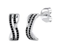 Damen Ohrringe Band aus 925 Sterling Silber mit schwarzen Zirkonia Ohrstecker AMABEL
