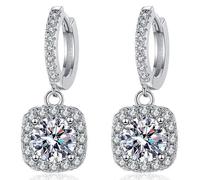 Damen-Ohrringe mit Moissanit-Anhänger, 1 CT Moissanit-Diamant, laborgezüchtet, rhodiniert, silberne Ohrstecker, Schmuckgeschenk.