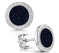 Damen Ohrstecker blau Silber 925 Glitzer Ohrringe Zirkonia SO-394-Blaufluss