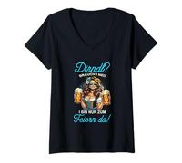 Damen Oktoberfest Damen Trachten Dirndl? I Bin Nur Zum Feiern Da! T-Shirt mit V-Ausschnitt