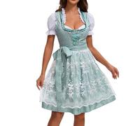 Damen Oktoberfest Dirndl Outfit Midi Dirndlkleid inkl. Kurze Ärmel Dirndlbluse Spitzenschürze Trachtenkleid V Ausschnitt Germandress Bavarian Trachten Kleid Trachtenmode Magd Kostüm Große Größen