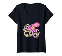 Damen Oktopus Kraken Tintenfisch Tentakel Kalmare Octopus T-Shirt mit V-Ausschnitt