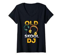 Damen Old Skool DJ Disc Jockey T-Shirt mit V-Ausschnitt
