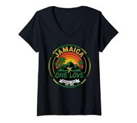 Damen One Love Jamaica Reggae-Beat T-Shirt mit V-Ausschnitt