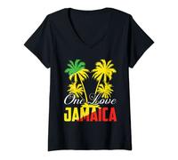 Damen One Love Jamaica T-Shirt Rasta Reggae Music Caribbean Pride T-Shirt mit V-Ausschnitt