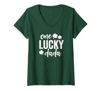 Damen One Lucky Dada St. Patricks Day Geschenk Green Dad Dark T-Shirt mit V-Ausschnitt