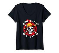 Damen One Piece Devil Fruit Skull T-Shirt mit V-Ausschnitt