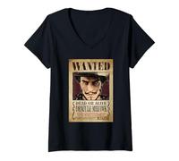 Damen One Piece Dracule Mihawk Pirate Wanted Poster T-Shirt mit V-Ausschnitt