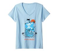 Damen One Piece Going Merry Ship Strohhut Piraten Affe D Luffy T-Shirt mit V-Ausschnitt