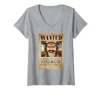 Damen One Piece Gold Roger Pirate Wanted Poster T-Shirt mit V-Ausschnitt
