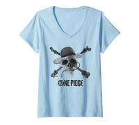 Damen One Piece Mono Skull & Logo T-Shirt mit V-Ausschnitt