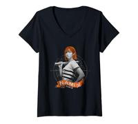 Damen One Piece Nami Live Action Strohhut Pirat Katze Einbrecher T-Shirt mit V-Ausschnitt