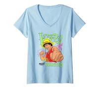 Damen One Piece Neon Luffy Most Wanted T-Shirt mit V-Ausschnitt