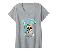 Damen One Piece Princess Vivi Collegic Skull T-Shirt mit V-Ausschnitt