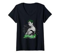 Damen One Piece Roronoa Zoro Live Action Strohhut Piratenjäger T-Shirt mit V-Ausschnitt