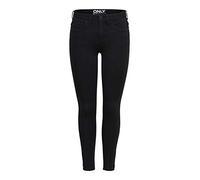Damen ONLY Skinny Fit Ankle Jeans | Stretch Black Denim Hose | ONLKENDELL Röhrenjeans Reißverschluss Saum, Farben:Schwarz, Größe:XL / 30L