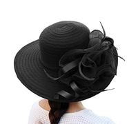 Damen Organzahut Sommer Hut Elegante Kirche Fascinator Braut Party Hochzeit Hut Klassischer Sonnenhut Mesh Bowknot Hut Vintage Urlaub Outdoor Strandhut Strohhut Outdoor Beach (y2-Black, One Size)