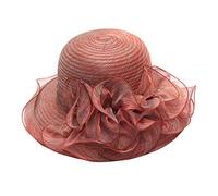 Damen Organzahut Sommer Hut Elegante Kirche Fascinator Braut Party Hochzeit Hut Klassischer Sonnenhut Mesh Bowknot Hut Vintage Urlaub Outdoor Strandhut Strohhut Outdoor Beach Mütze (y1-Red, One Size)