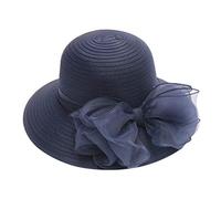Damen Organzahut Sommer Hut Elegante Kirche Fascinator Braut Party Hochzeit Hut Klassischer Sonnenhut Mesh Bowknot Hut Vintage Urlaub Outdoor Strandhut Strohhut Outdoor Beach Mütze (Navy, One Size)