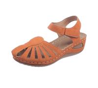 Damen Orthopädische Barfußschuhe Sommer Offene Zehen Breite Weite Flache Sandalen Bequeme Pantoletten Leichte Schlappen Damenschuhe Weiches Fussbett (Orange, 7.5)