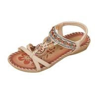 Damen Orthopädische Flache Sandalen Sommer Offene Zehen Breite Weite Pantoletten Bequeme Elegant Leichte Damenschuhe Weiches Fussbett Geschlossen (Beige, 7.5)