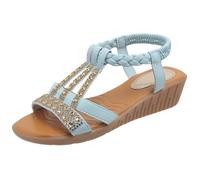 Damen Orthopädische Glitzer Slides Sommer Offene Zehen Breite Weite Flache Pantoletten Bequeme Sandalen Leichte Damenschuhe Weiches Fussbett Elegant (Light Blue, 7.5)