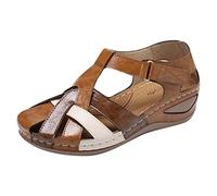 Damen Orthopädische Sandalen Geschlossene Zehe Sandaletten Farbblock Sandals Sommerschuhe Keilsandalen mit Verstellbare Klettverschluss Sandalette Plateau Schuhe Pantoffeln Atmungsaktive Sportsandalen