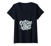 Damen Ostsee Vibes Baltic Sea Summer Beach Trip T-Shirt mit V-Ausschnitt