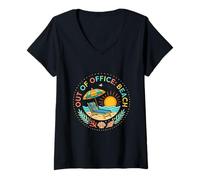 Damen Outdoor Büro Strand Entspannung Sommerszene T-Shirt mit V-Ausschnitt