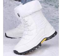 Damen Outdoor Freizeit Sportstiefel, Gespleißte Schnürstiefeletten High-Top Schneestiefel, Wadenlange Winterschuhe, Warm