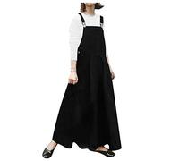 Damen Overall Latzkleid Kleider A Linie Trägerkleid Basic Kleid Träger mit Tasche Langarmkleid m. Trägern Latzrock Rock Denimrock Jeansskirt Stretch-Denim Dress Mittellanges (Schwarz, XXXXXL)