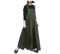 Damen Overall Latzkleid Kleider A Linie Trägerkleid Basic Kleid Träger mit Tasche Langarmkleid m. Trägern Latzrock Rock Denimrock Jeansskirt Stretch-Denim Dress Mittellanges (Grün, XXL)