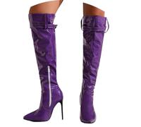 Damen Overknee Stöckelschuhe Fersenschuhe High Heels Oberschenkelhohe Stiefel mit Seitenreißverschluss Sexy Party Clubwear Spitzer Overkneestiefel Partys und Abendveranstaltungen