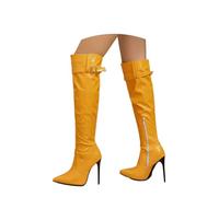 Damen Overknee Stöckelschuhe Fersenschuhe High Heels Oberschenkelhohe Stiefel mit Seitenreißverschluss Sexy Party Clubwear Spitzer Overkneestiefel Partys und Abendveranstaltungen
