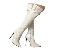 Damen Overknee Stöckelschuhe Fersenschuhe High Heels Oberschenkelhohe Stiefel mit Seitenreißverschluss Sexy Party Clubwear Spitzer Overkneestiefel Partys und Abendveranstaltungen