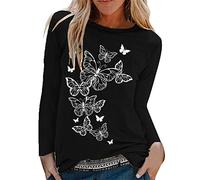 Damen Oversize Pullover Rundhals Vintage Oberteile Langarm Locker Blusentops Langarmshirt Frühling Herbst Blusenshirt Casual Lose Lässige T Shirts Große Größen Schmetterlingsdruck Tops