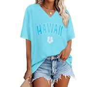 Damen Oversize T Shirt Sommer V Ausschnitt Tops Lässige Modischen Outfits(Seeblau, S)