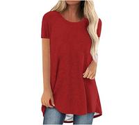 Damen Oversize T-Shirt Tunika Sommer Kurzarm Oberteile Longshirts V-Ausschnitt Locker Casual Elegant Shirt Bluse Sportshirt Sommershirts Top Sommerbluse Shirtbluse Strandbluse Longbluse Longtops