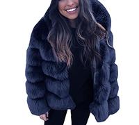 Damen Oversize Winter Mantel mit Kapuze Gefüttert Faux Fur Kunstfell Jacke Frauen Kunstpelz Warm Lange Pelzmantel Felljacke Teddyfell Parka Flauschige Elegant Cardigan Parka Coat Plüschmantel Hooded
